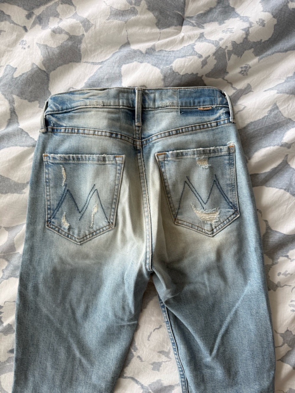 MOTHER Light Blue High Rise Denim Jeans with Contrast Stitching